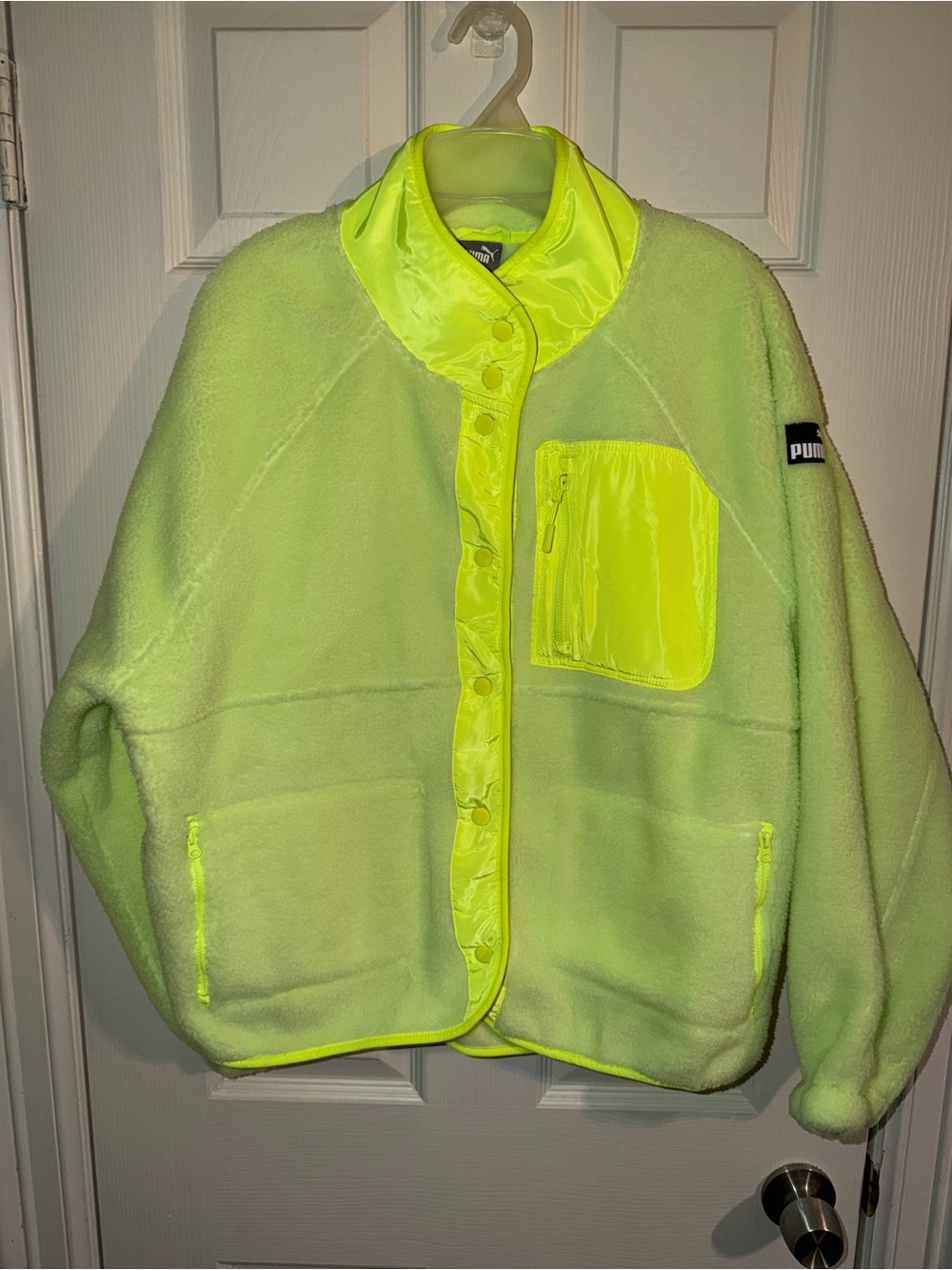 Women Puma Neon Yellow Fleece Puffer Jacket - large